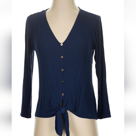 MICHAEL Michael Kors Tops - MICHAEL Michael Kors Navy Blue Tie Top With Gold Buttons Sz S